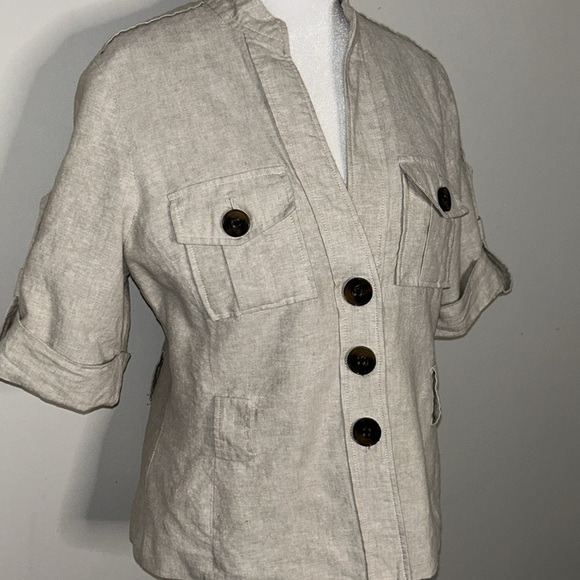 Willi Smith Khaki Safari Linen Blend Top Size Medium - Picture 2 of 7